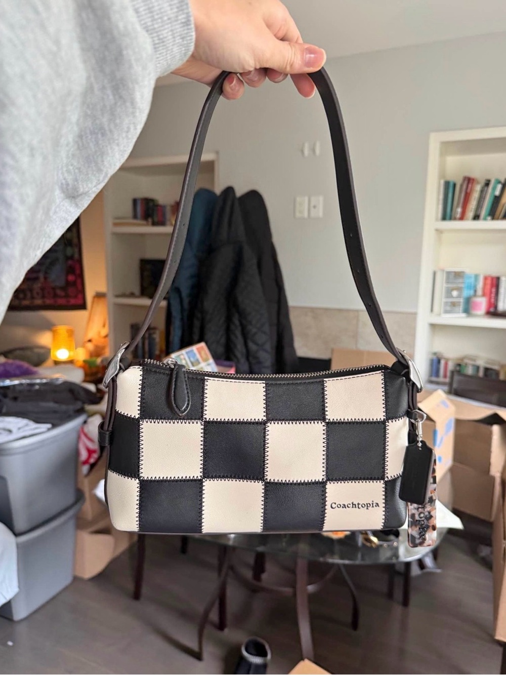 Coach alter/ego Checkerboard Leather Shoulder Bag - Black & Cream coachtopia